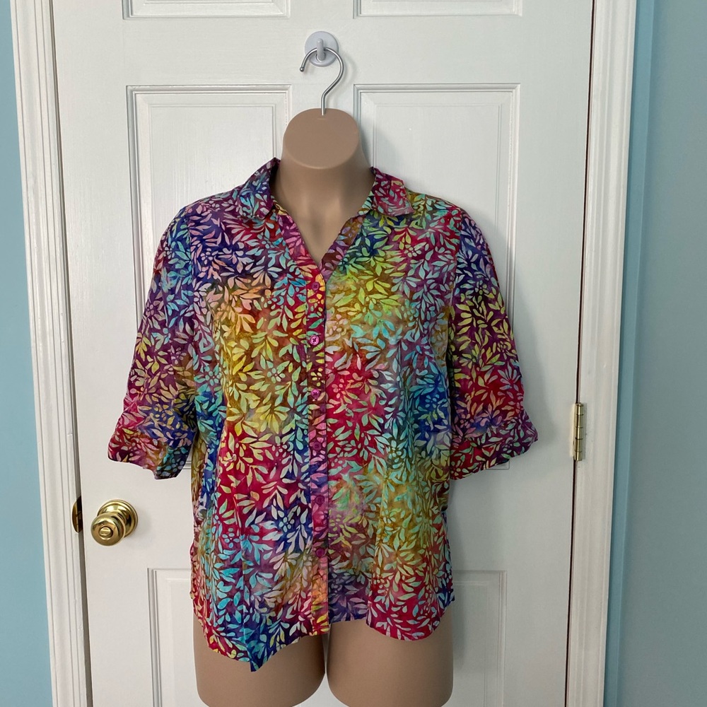 Funky Rainbow Botanical Collared Hawaiian Shirt - Plus Petite
